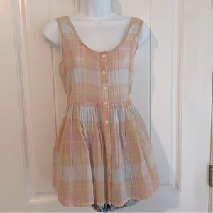American Eagle Light Cotton Plaid Breezy Summer Babydoll Top NWT Sz X-Small